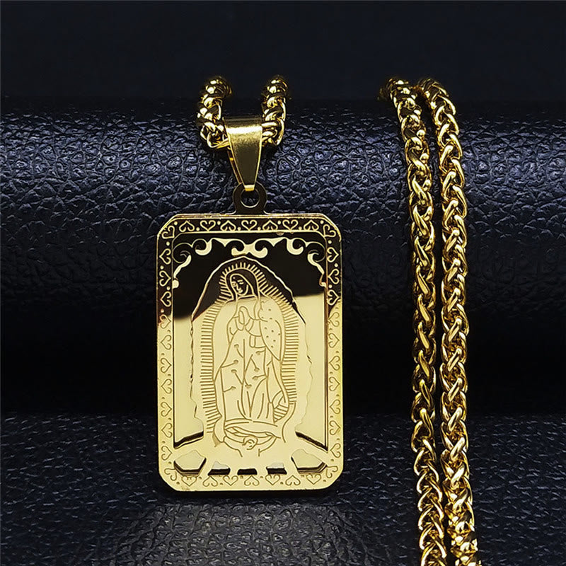 Christianartworkshop Collier pendentif Notre-Dame de Guadalupe bicolore avec breloque en forme de cœur - image 1
