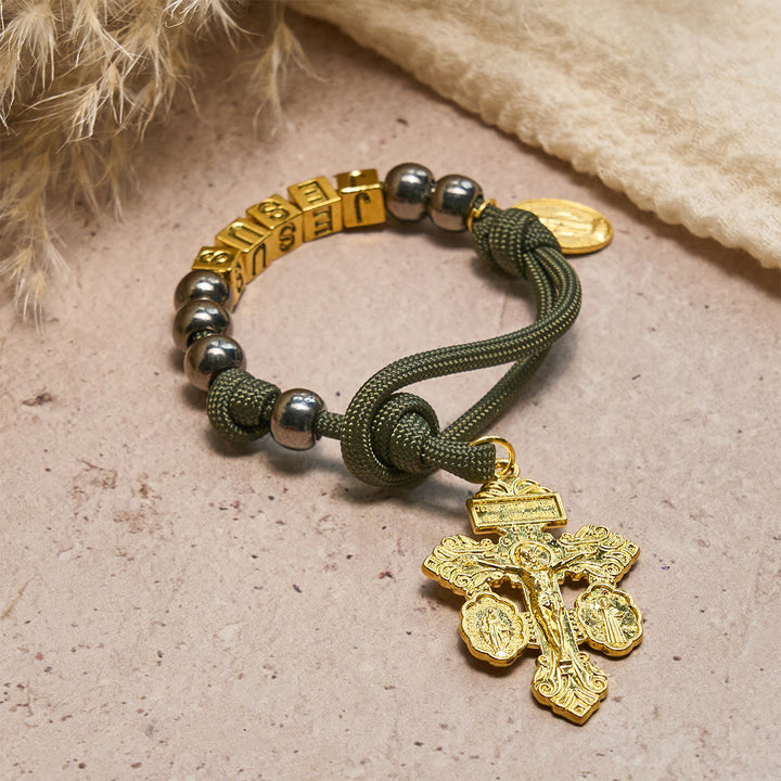 Christianartworkshop Chapelet de poche compact en perles d'hématite avec crucifix et lettre personnalisée « Jésus ». - image 2