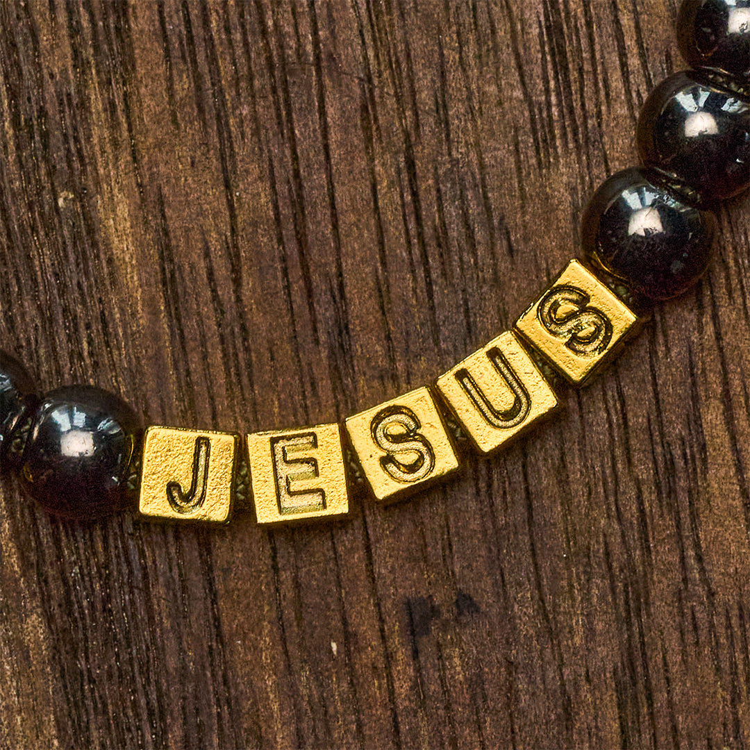 Christianartworkshop Chapelet de poche compact en perles d'hématite avec crucifix et lettre personnalisée « Jésus ». - image 7