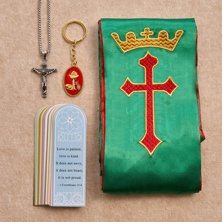 Christianartworkshop Ensemble de bénédiction Croix-Couronne Verte avec Crucifix Doré et Verset : Vivez dans l'Espoir - Collier en argent - image 2