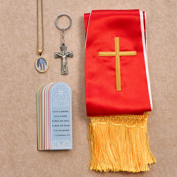 Christianartworkshop Coffret de bénédiction Croix Rouge et Or avec Vierge Marie et verset biblique : Vivez dans la grâce - Vierge Marie - image 0
