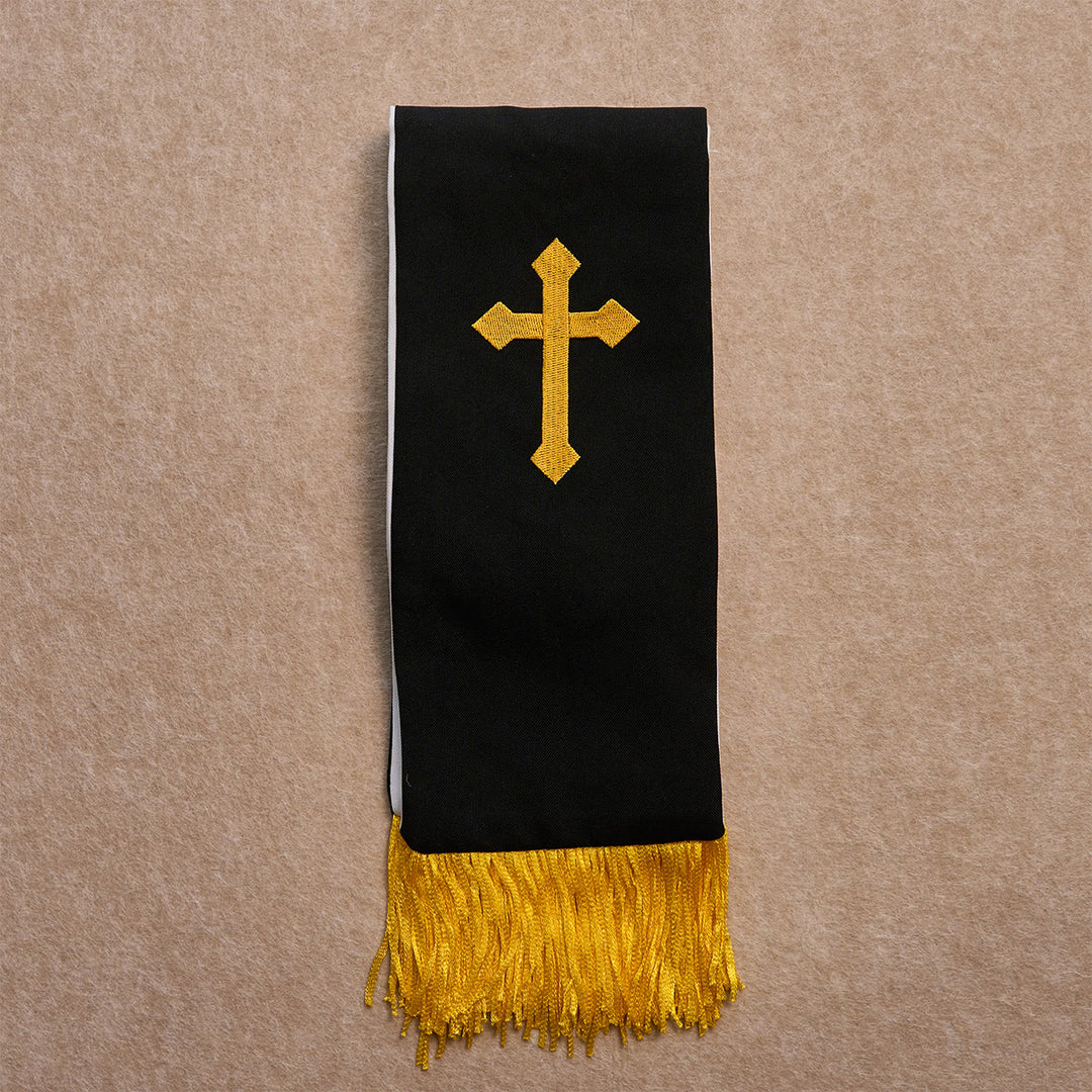 Christianartworkshop Coffret de bénédiction : Étole croix noire et dorée et chapelet à perles noires : Aimez avec patience - image 2