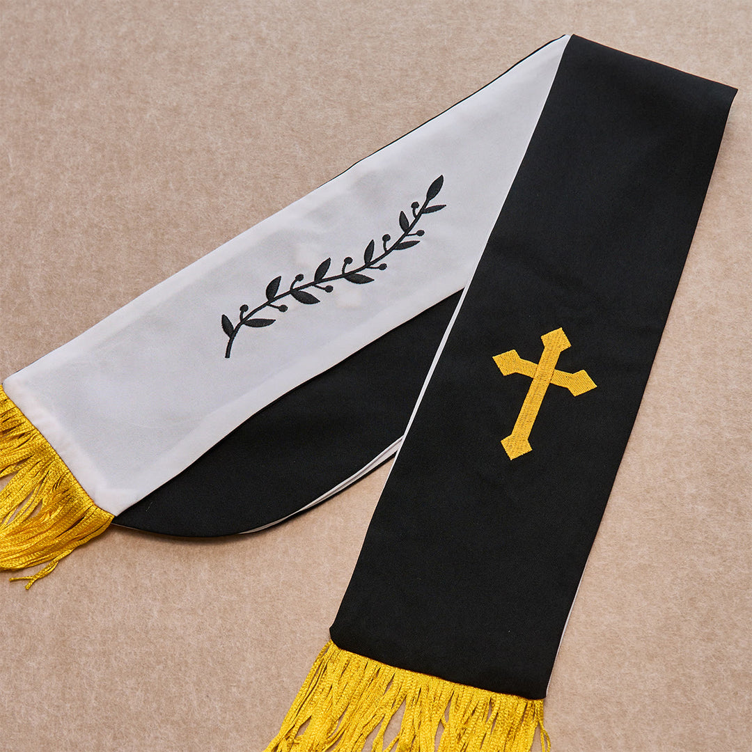 Christianartworkshop Coffret de bénédiction : Étole croix noire et dorée et chapelet à perles noires : Aimez avec patience - image 3