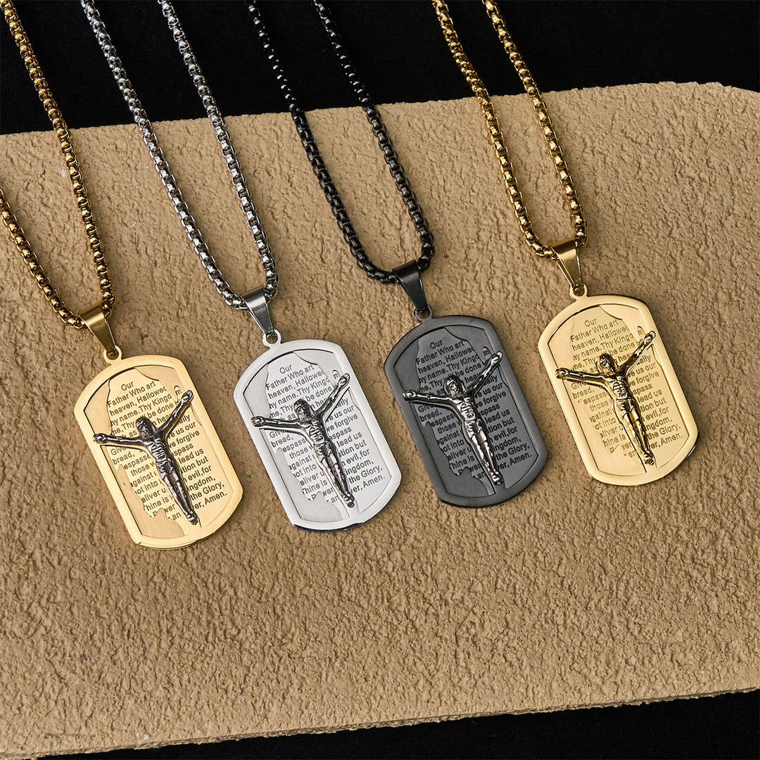 Christianartworkshop Collier crucifix moderne à plusieurs niveaux avec le Notre Père : Dévotion multicolore - Doré - image 0