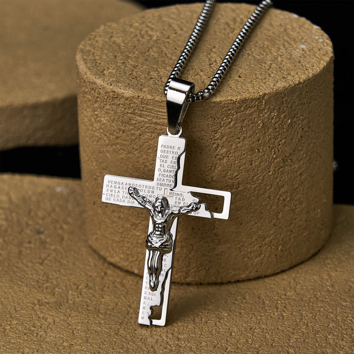 Christianartworkshop Collier avec inscription du Notre Père et crucifix : Garde mes pas - Argent - image 4