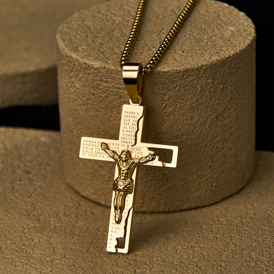 Christianartworkshop Collier avec inscription du Notre Père et crucifix : Garde mes pas - image 1