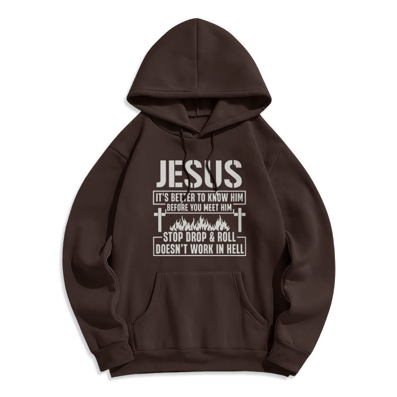 Christianartworkshop Sweat à capuche en polyester doublé polaire avec motif croix et flamme de Jésus et slogan « Foi ». - Brun - 2XL - image 5