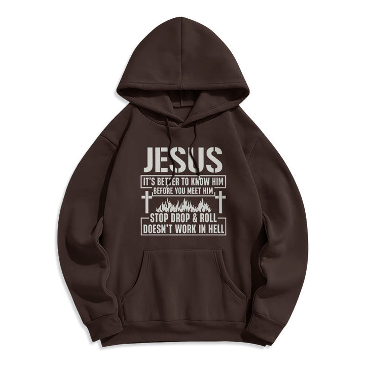 Christianartworkshop Sweat à capuche en polyester doublé polaire avec motif croix et flamme de Jésus et slogan « Foi ». - Brun - 2XL - image 5