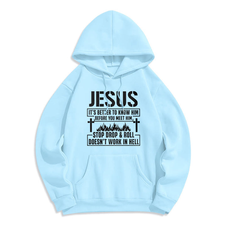 Christianartworkshop Sweat à capuche en polyester doublé polaire avec motif croix et flamme de Jésus et slogan « Foi ». - Bleu - 2XL - image 0