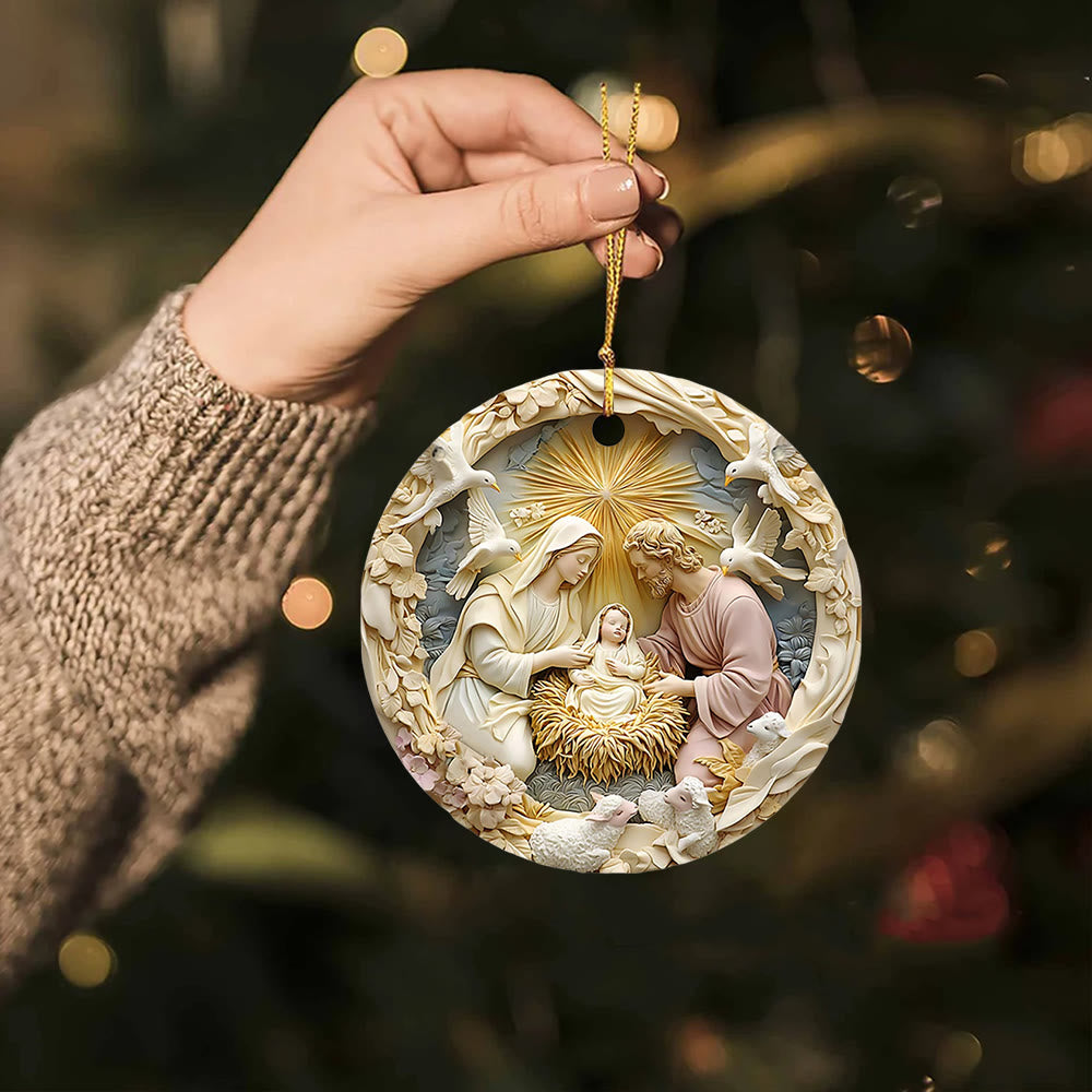Christianartworkshop Crèche de la Sainte Famille avec étoile de Bethléem et colombes - Ornements suspendus - image 1
