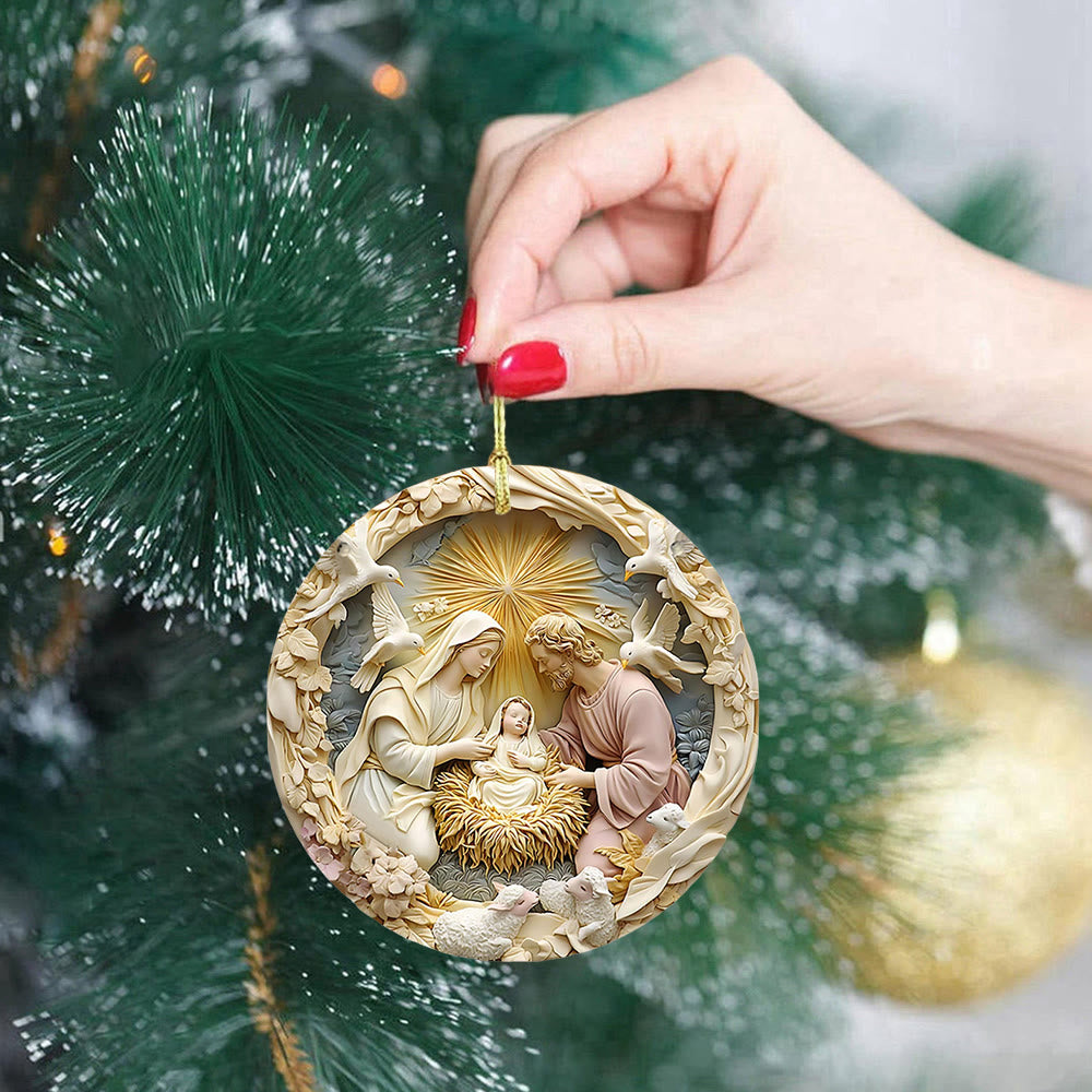 Christianartworkshop Crèche de la Sainte Famille avec étoile de Bethléem et colombes - Ornements suspendus - image 2