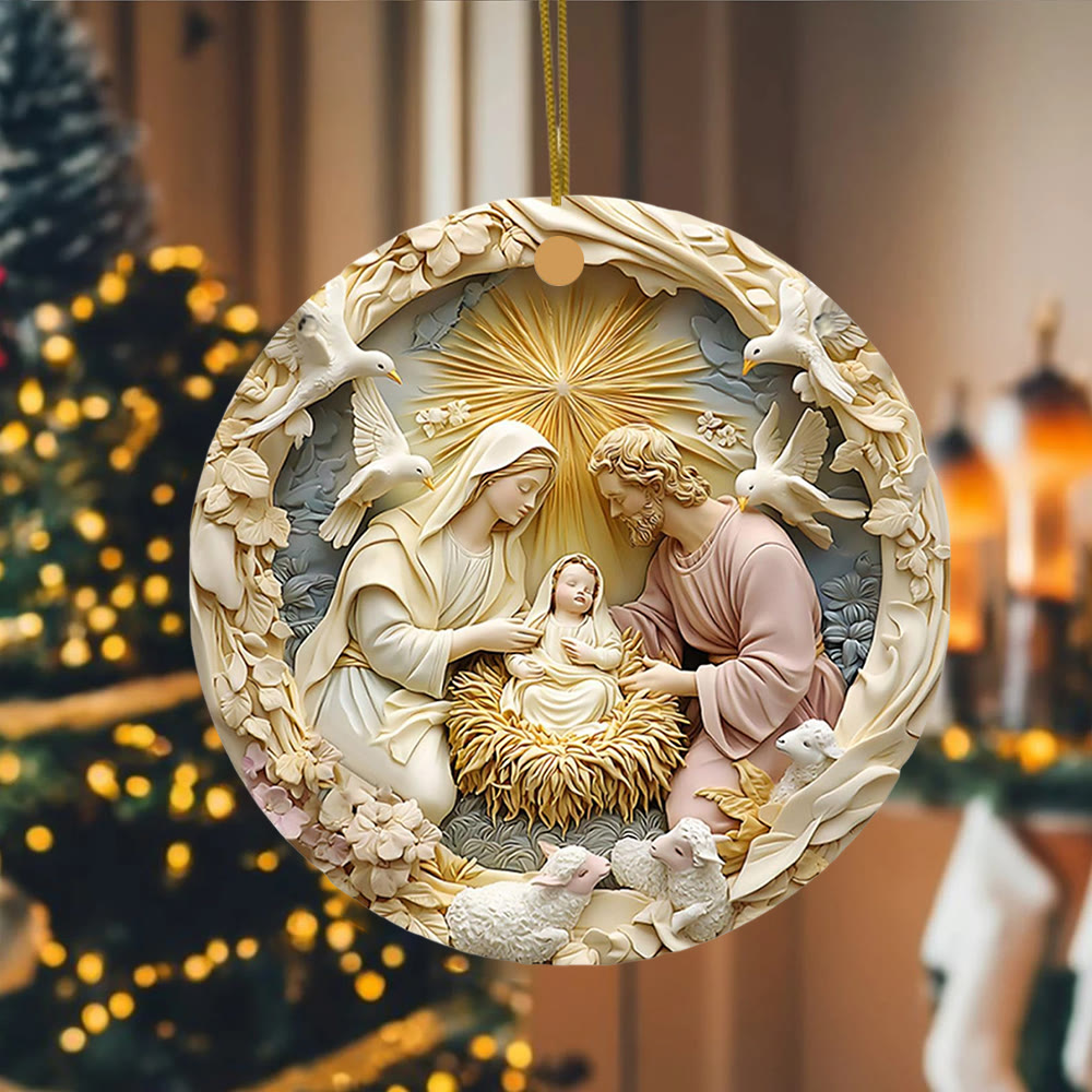 Christianartworkshop Crèche de la Sainte Famille avec étoile de Bethléem et colombes - Ornements suspendus - image 3