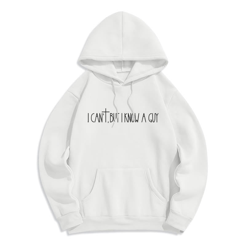 Christianartworkshop Je ne peux pas, mais je connais un gars avec une croix Sweat à capuche en polyester doublé polaire Je ne peux pas, mais je connais un gars avec une croix - Blanc - 2XL - image 1