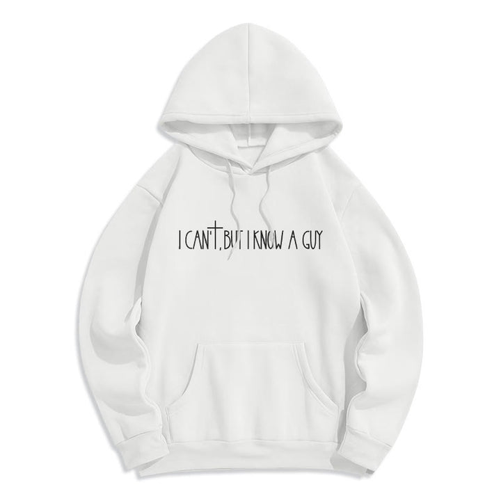 Christianartworkshop Je ne peux pas, mais je connais un gars avec une croix Sweat à capuche en polyester doublé polaire Je ne peux pas, mais je connais un gars avec une croix - Blanc - 2XL - image 1