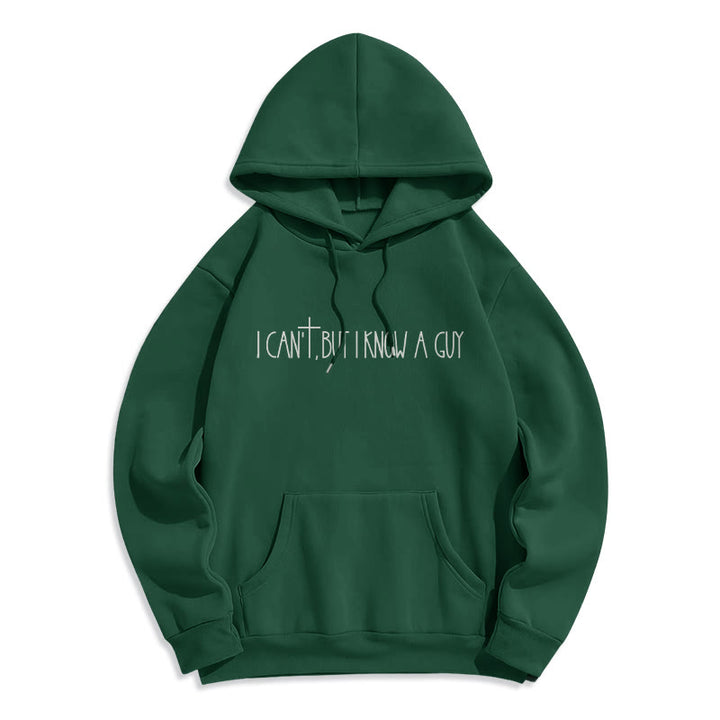 Christianartworkshop Je ne peux pas, mais je connais un gars avec une croix Sweat à capuche en polyester doublé polaire Je ne peux pas, mais je connais un gars avec une croix - Vert - 2XL - image 6