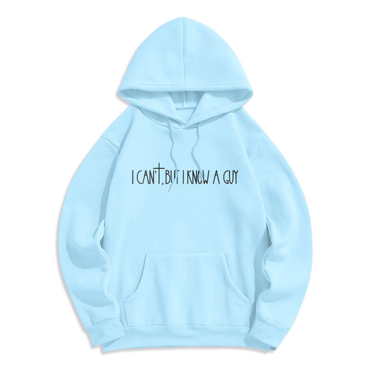 Christianartworkshop Je ne peux pas, mais je connais un gars avec une croix Sweat à capuche en polyester doublé polaire Je ne peux pas, mais je connais un gars avec une croix - Bleu - 2XL - image 5