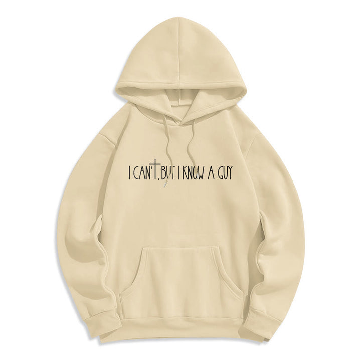 Christianartworkshop Je ne peux pas, mais je connais un gars avec une croix Sweat à capuche en polyester doublé polaire Je ne peux pas, mais je connais un gars avec une croix - Beige - 2XL - image 2