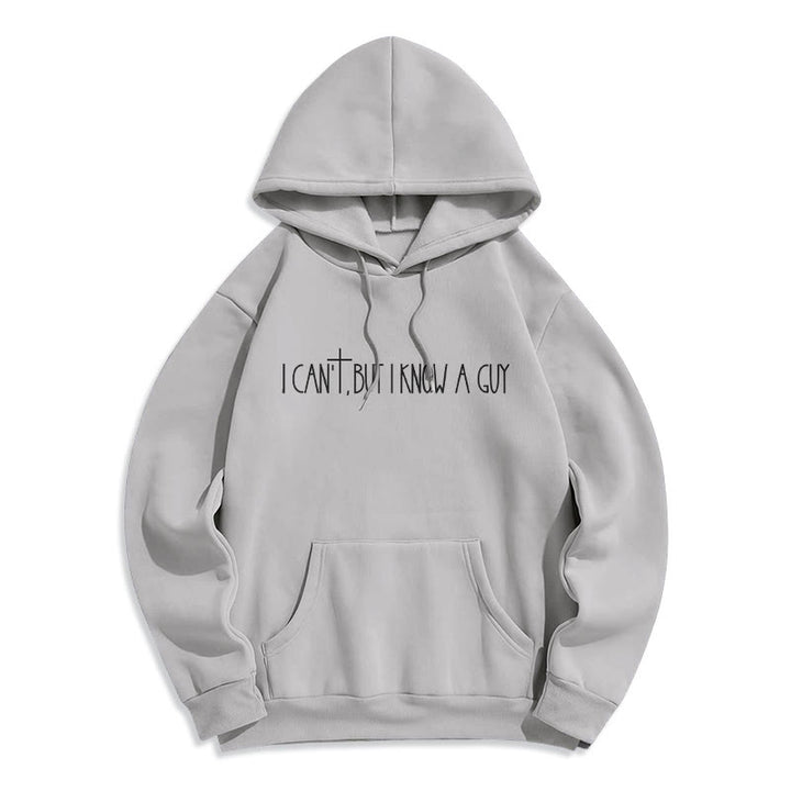 Christianartworkshop Je ne peux pas, mais je connais un gars avec une croix Sweat à capuche en polyester doublé polaire Je ne peux pas, mais je connais un gars avec une croix - Gris - 2XL - image 0