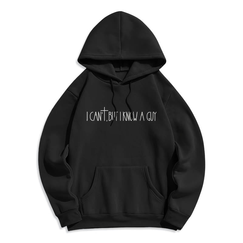Christianartworkshop Je ne peux pas, mais je connais un gars avec une croix Sweat à capuche en polyester doublé polaire Je ne peux pas, mais je connais un gars avec une croix - Noir - 2XL - image 4