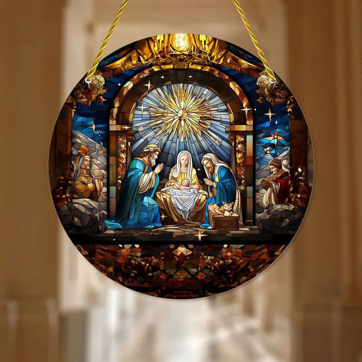 Christianartworkshop 7 styles esthétiques : Décorations suspendues de la Nativité bleu nuit, style cathédrale - B - 7,87''/20 cm - image 1