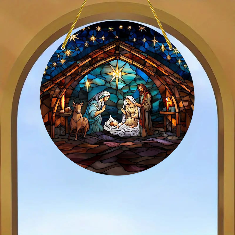 Christianartworkshop 7 styles esthétiques : Décorations suspendues de la Nativité bleu nuit, style cathédrale - G - 7,87''/20 cm - image 6