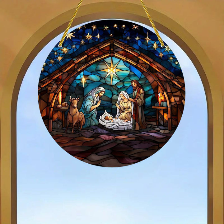 Christianartworkshop 7 styles esthétiques : Décorations suspendues de la Nativité bleu nuit, style cathédrale - G - 7,87''/20 cm - image 6