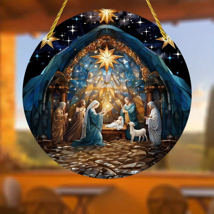 Christianartworkshop 7 styles esthétiques : Décorations suspendues de la Nativité bleu nuit, style cathédrale - E - 7,87''/20 cm - image 4