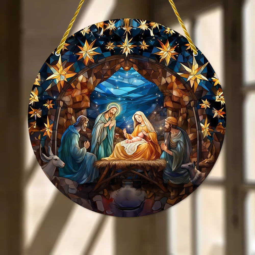 Christianartworkshop 7 styles esthétiques : Décorations suspendues de la Nativité bleu nuit, style cathédrale - D - 7,87''/20 cm - image 3