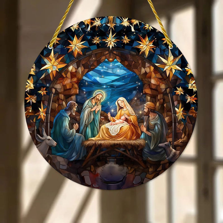 Christianartworkshop 7 styles esthétiques : Décorations suspendues de la Nativité bleu nuit, style cathédrale - D - 7,87''/20 cm - image 3