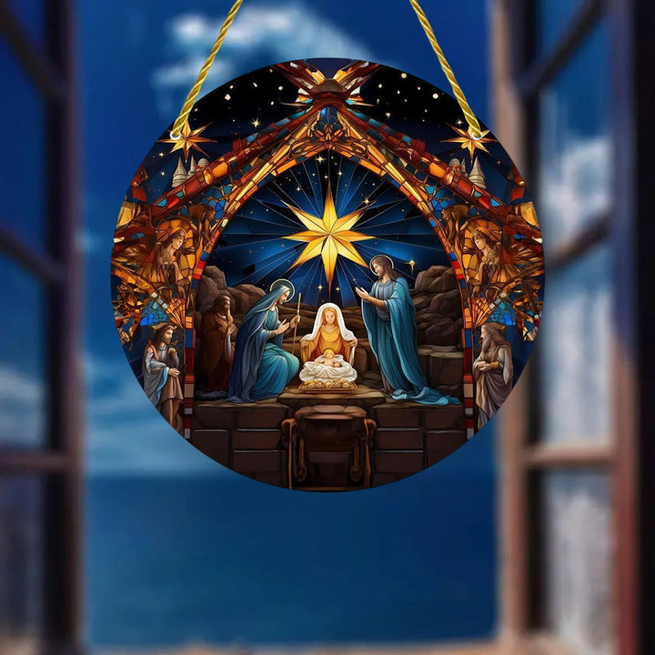 Christianartworkshop 7 styles esthétiques : Décorations suspendues de la Nativité bleu nuit, style cathédrale - UN - 7,87''/20 cm - image 0