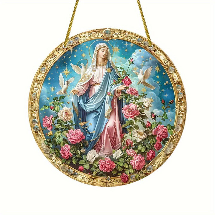Christianartworkshop Ornements suspendus représentant une scène de jardin avec une rose mystique et la Vierge Marie - image 7