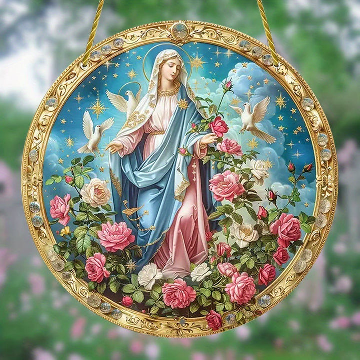 Christianartworkshop Ornements suspendus représentant une scène de jardin avec une rose mystique et la Vierge Marie - image 3
