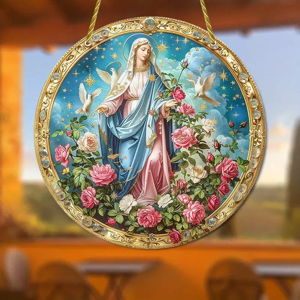 Christianartworkshop Ornements suspendus représentant une scène de jardin avec une rose mystique et la Vierge Marie - image 6