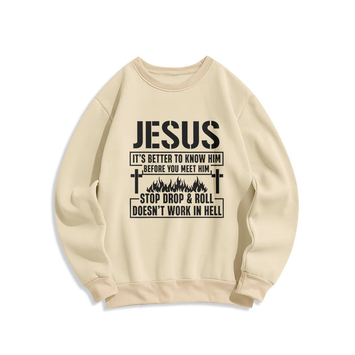 Sweat-shirt en polyester doublé polaire avec motif croix et flamme de Jésus et slogan « La foi » de Christianartworkshop - Beige - 2XL - image 0