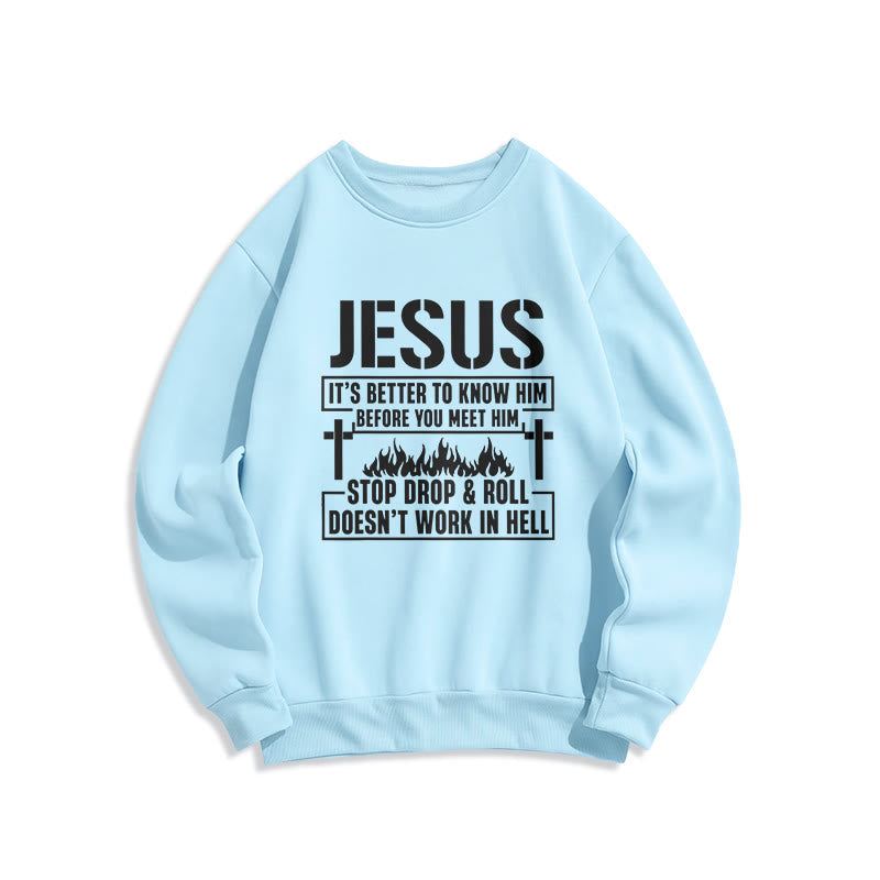 Sweat-shirt en polyester doublé polaire avec motif croix et flamme de Jésus et slogan « La foi » de Christianartworkshop - Bleu - 2XL - image 5