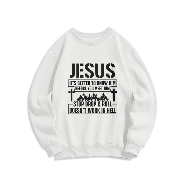 Sweat-shirt en polyester doublé polaire avec motif croix et flamme de Jésus et slogan « La foi » de Christianartworkshop - Blanc - 2XL - image 2