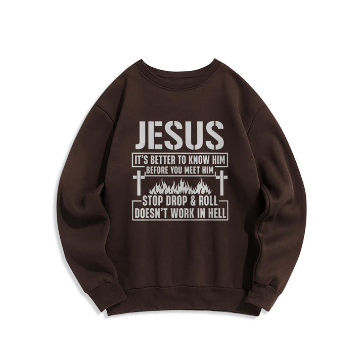 Sweat-shirt en polyester doublé polaire avec motif croix et flamme de Jésus et slogan « La foi » de Christianartworkshop - Brun - 2XL - image 3