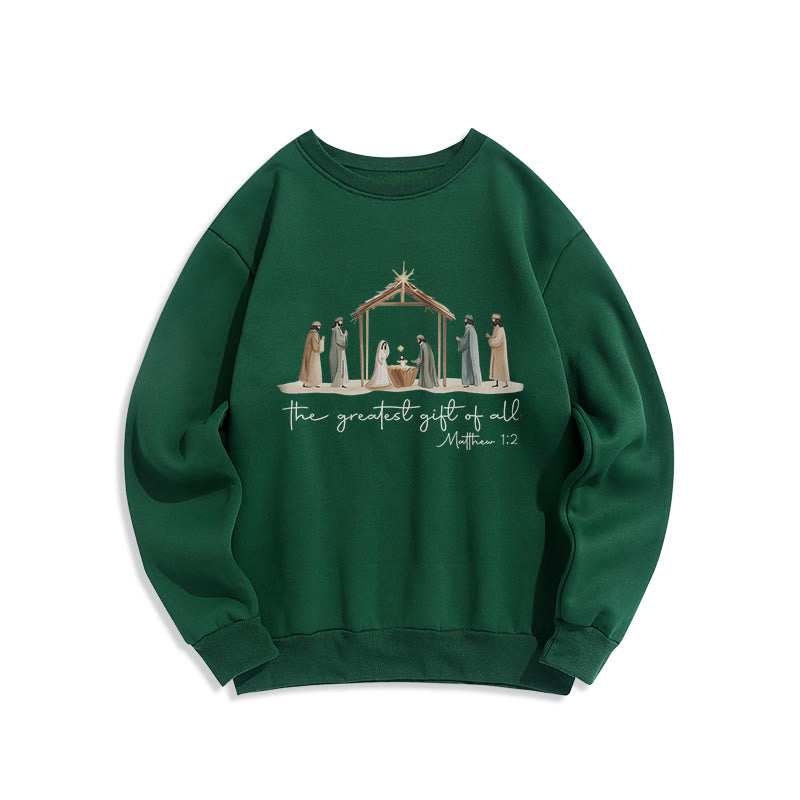 Sweat-shirt en polyester doublé polaire avec motif de crèche chaleureuse et verset biblique, signé Christianartworkshop - Vert - 2XL - image 5