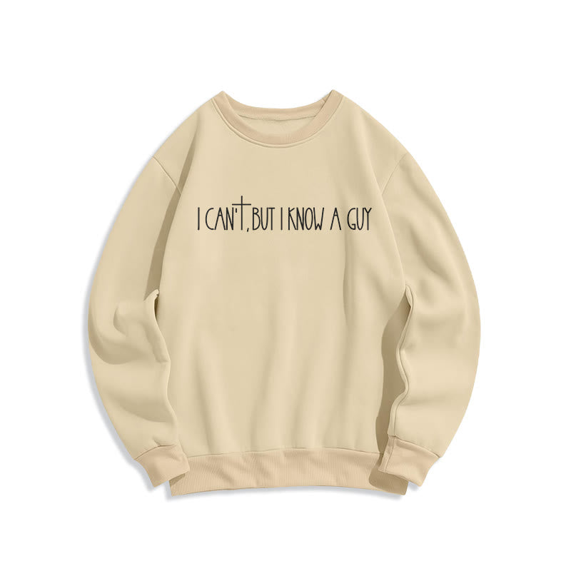 Christianartworkshop Je ne peux pas, mais je connais un gars avec une croix Sweat-shirt en polyester doublé polaire Je ne peux pas, mais je connais un gars avec une croix - Beige - 2XL - image 3