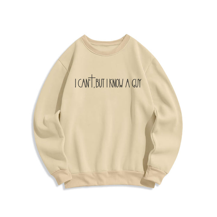 Christianartworkshop Je ne peux pas, mais je connais un gars avec une croix Sweat-shirt en polyester doublé polaire Je ne peux pas, mais je connais un gars avec une croix - Beige - 2XL - image 3