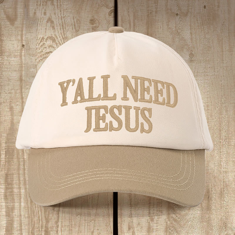 Christianartworkshop VOUS AVEZ TOUS BESOIN DE JÉSUS Chapeau bicolore quotidien : Un rappel de foi pour les moments décontractés - Beige et kaki - image 0