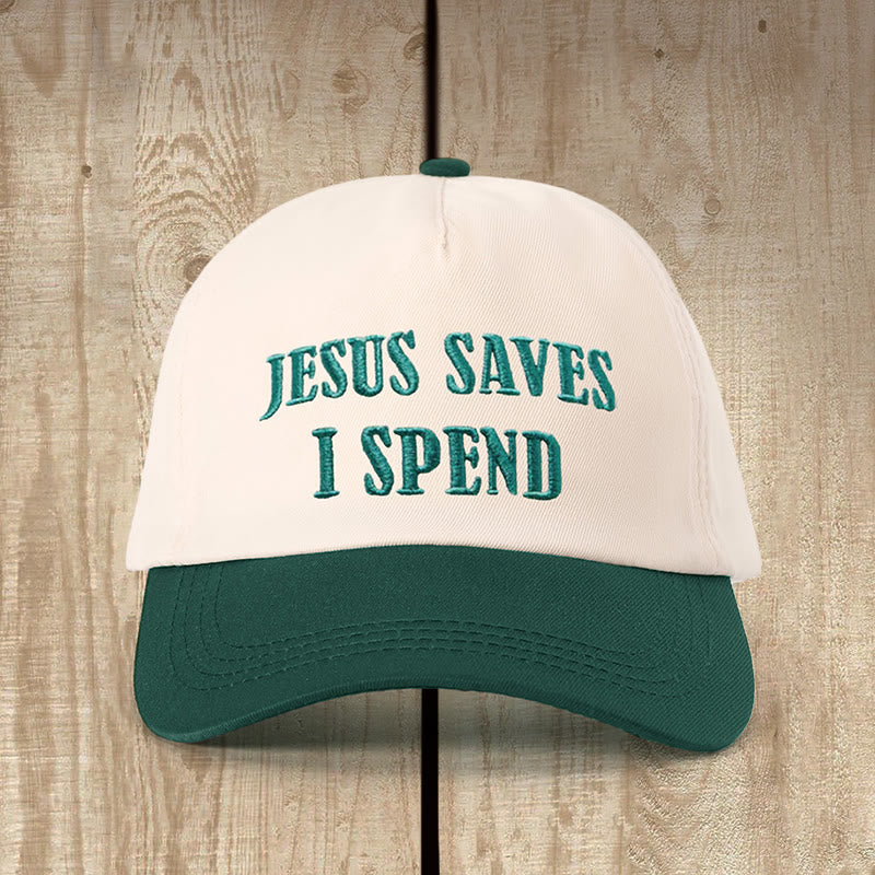 Christianartworkshop Chapeau bicolore « Jésus sauve, je dépense » : un humour fidèle pour tous les jours - Beige et vert - image 1