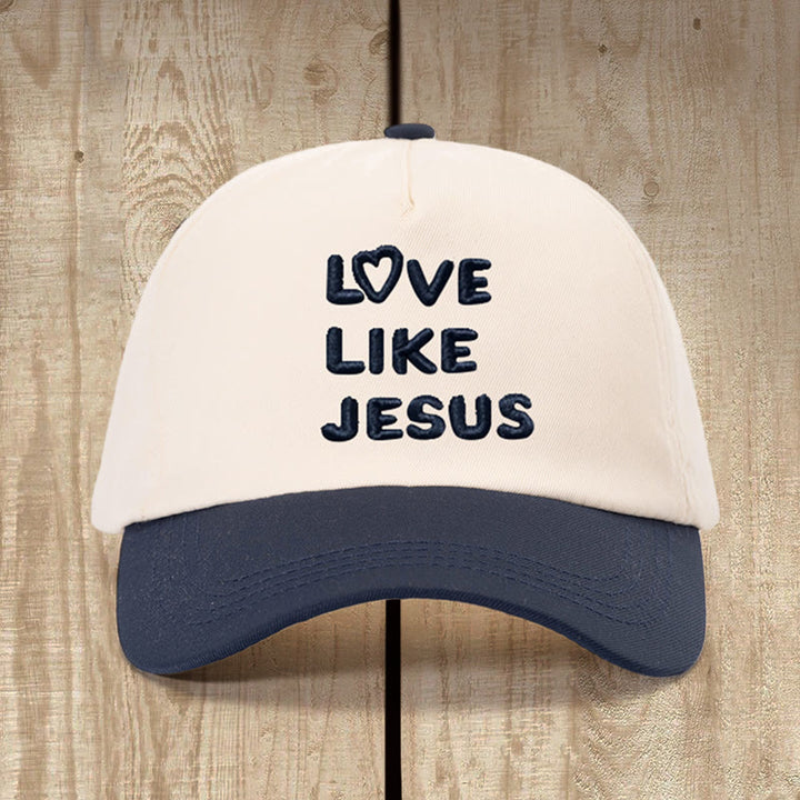 Christianartworkshop Chapeau chaleureux « Aimer comme Jésus » : Un amour fidèle empreint de douceur et de charme - Beige et bleu marine - image 3