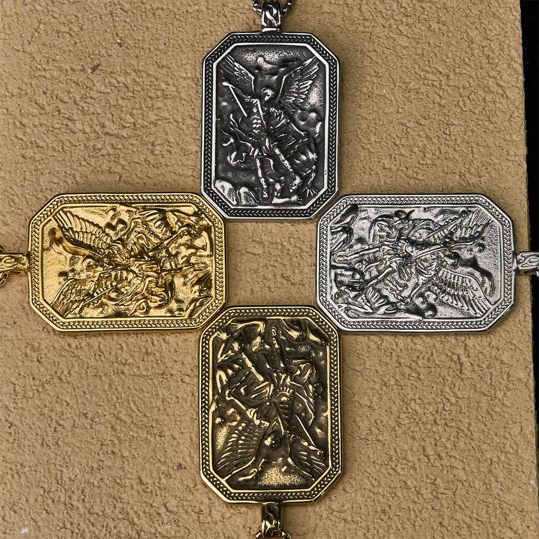 Christianartworkshop Collier pendentif classique en acier inoxydable avec Saint Michel Archange, symbole de protection. - image 25