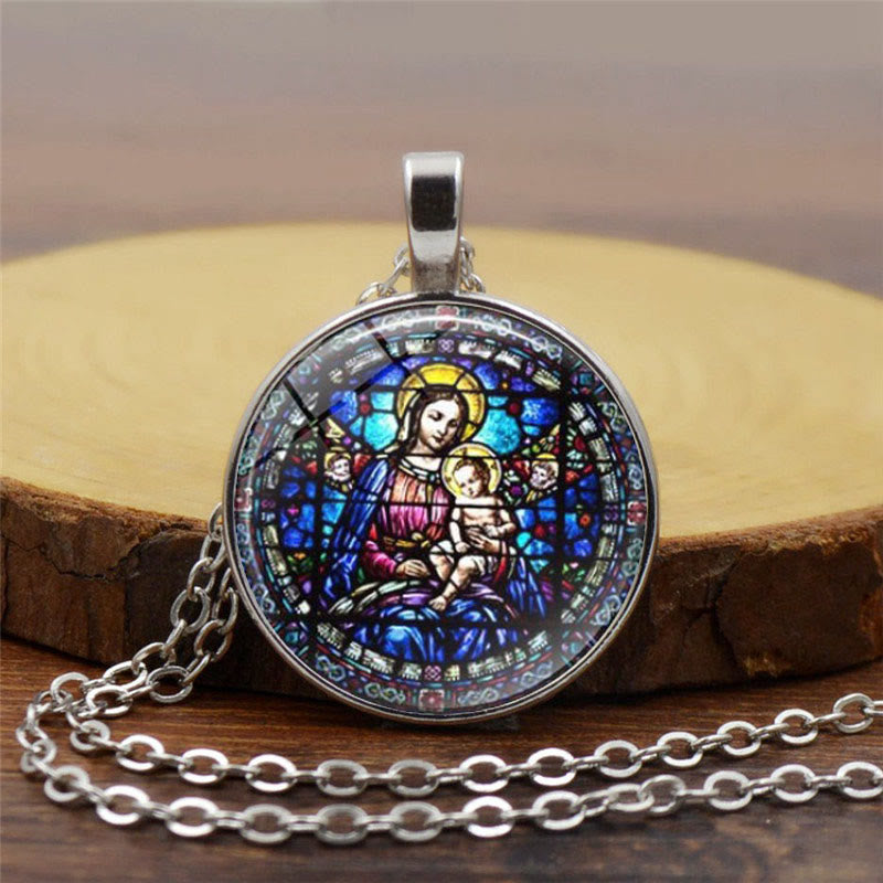 Christianartworkshop Choisissez votre collier « Foi radieuse » : Vierge à l'Enfant ou Roses de Guadalupe - Vierge à l'Enfant - Argent - image 1