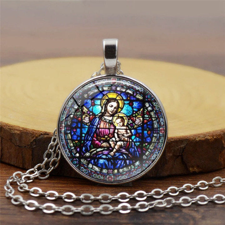 Christianartworkshop Choisissez votre collier « Foi radieuse » : Vierge à l'Enfant ou Roses de Guadalupe - Vierge à l'Enfant - Argent - image 1