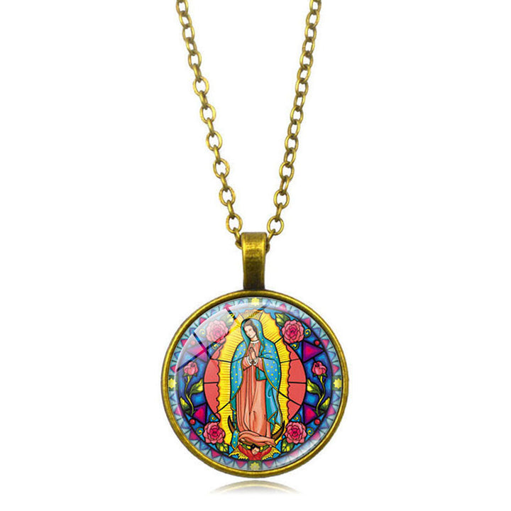 Christianartworkshop Choisissez votre collier « Foi radieuse » : Vierge à l'Enfant ou Roses de Guadalupe - Vierge de Guadalupe - Bronze antique - image 8