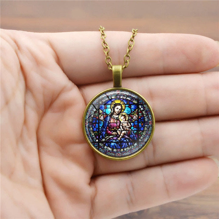 Christianartworkshop Choisissez votre collier « Foi radieuse » : Vierge à l'Enfant ou Roses de Guadalupe - Vierge à l'Enfant - Bronze antique - image 2