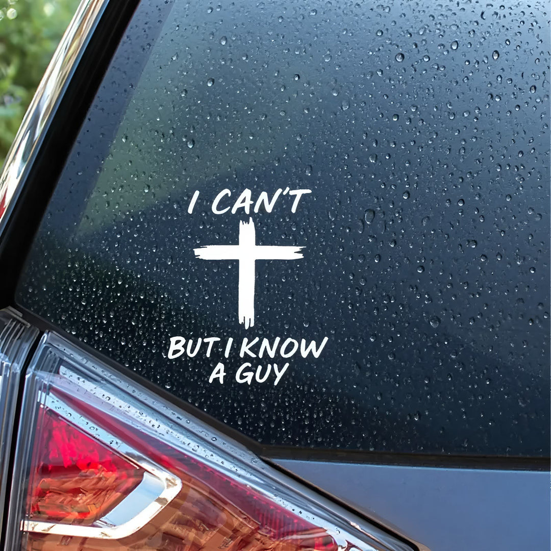 Christianartworkshop Autocollant « Je connais un gars » avec une croix pour ordinateurs portables, carnets et vitres de voiture - image 7