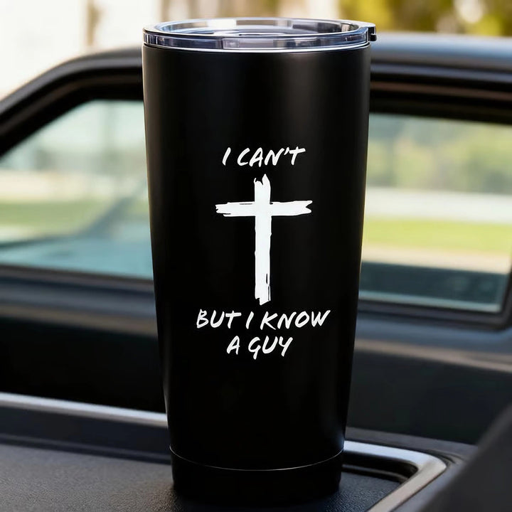 Christianartworkshop Autocollant « Je connais un gars » avec une croix pour ordinateurs portables, carnets et vitres de voiture - image 1